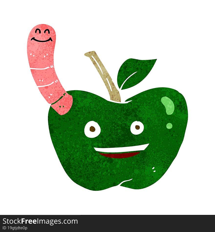 cartoon apple with worm