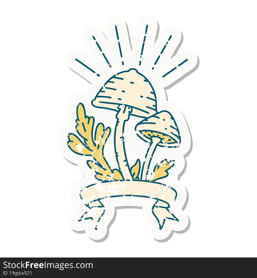 Grunge Sticker Of Tattoo Style Mushrooms