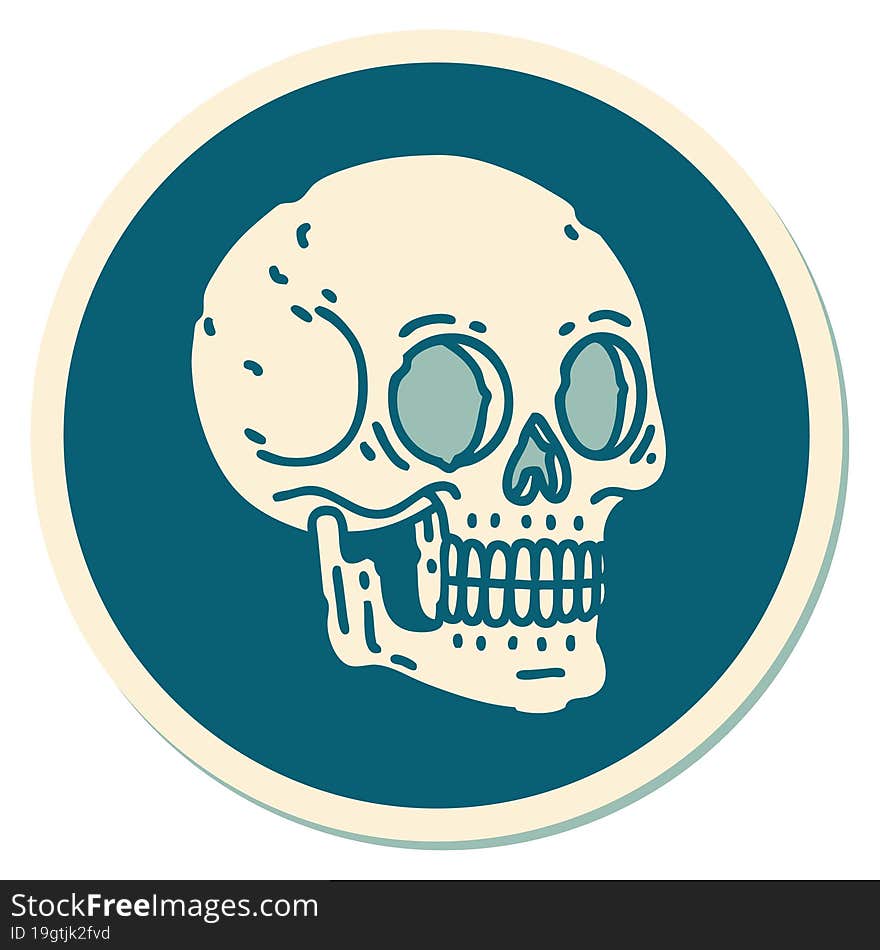 sticker of tattoo in traditional style of a skull. sticker of tattoo in traditional style of a skull