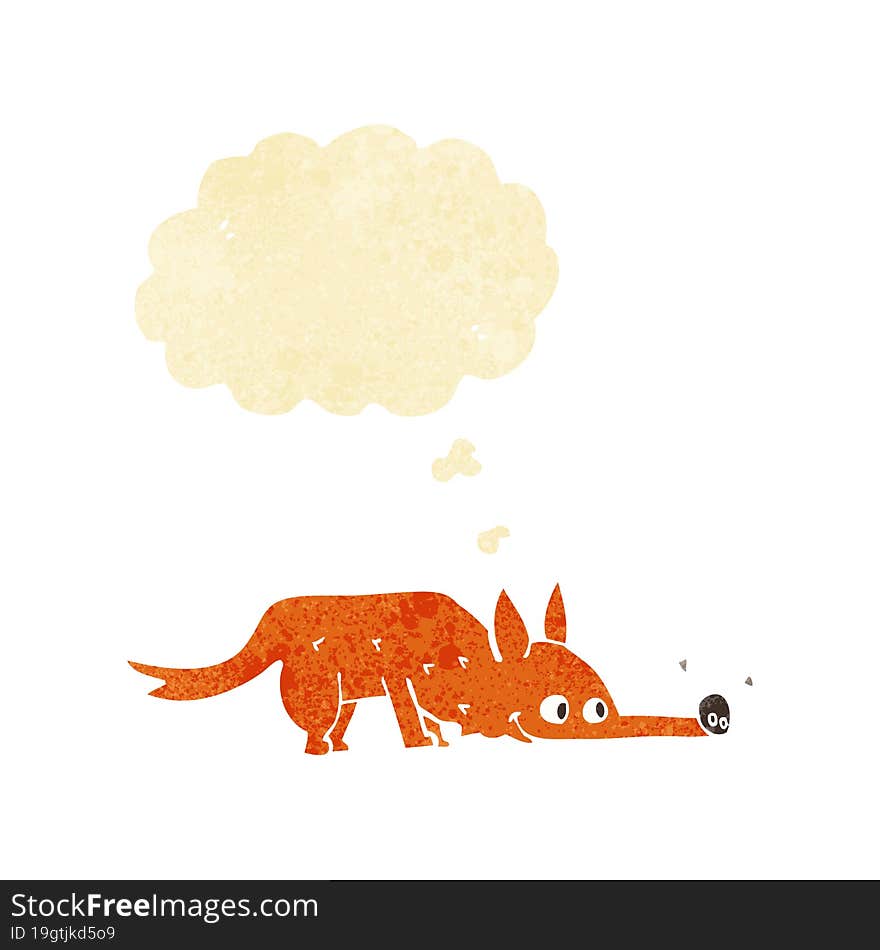 cartoon fox sniffing floor with thought bubble