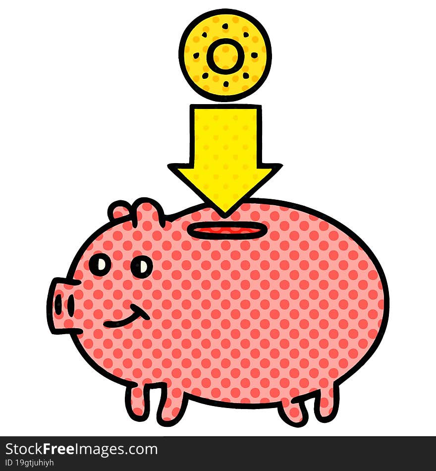 Comic Book Style Cartoon Piggy Bank