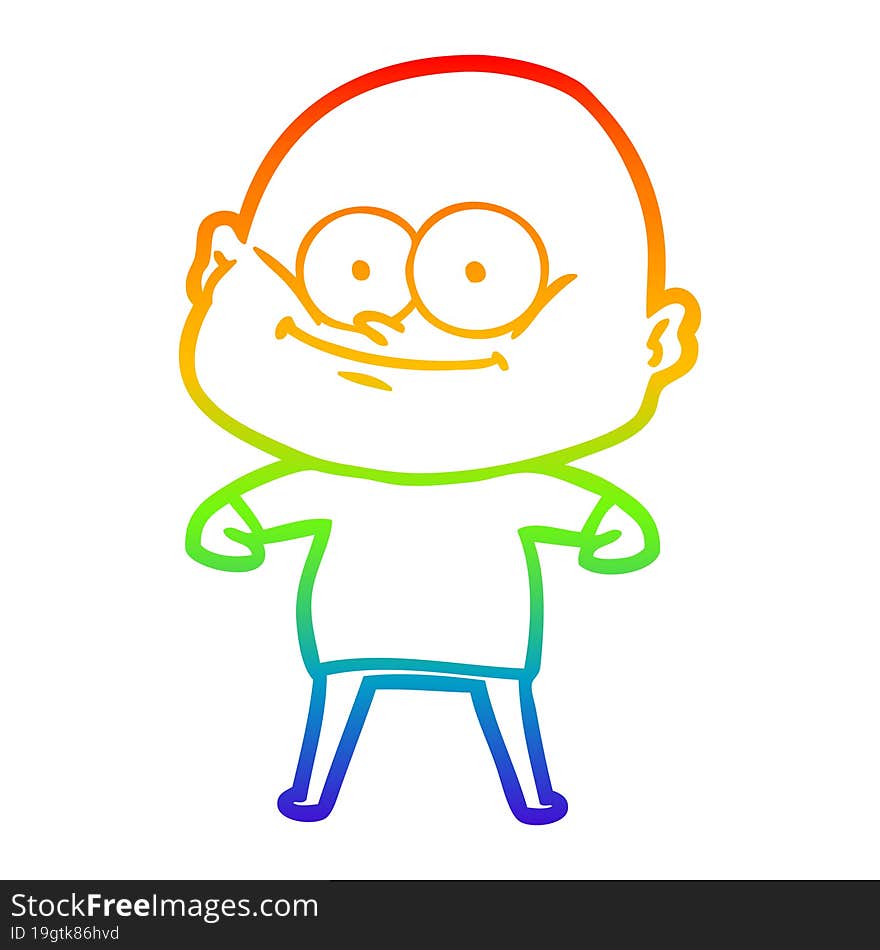 rainbow gradient line drawing of a cartoon bald man staring