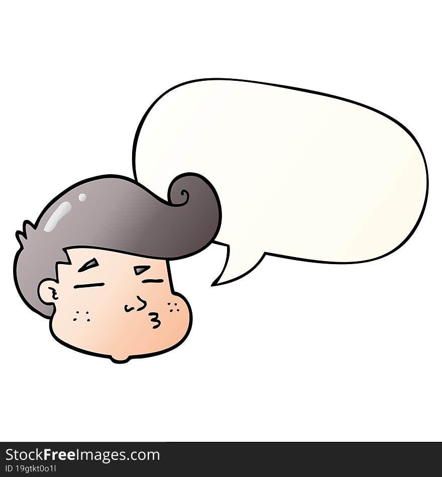 cartoon boy s face and speech bubble in smooth gradient style