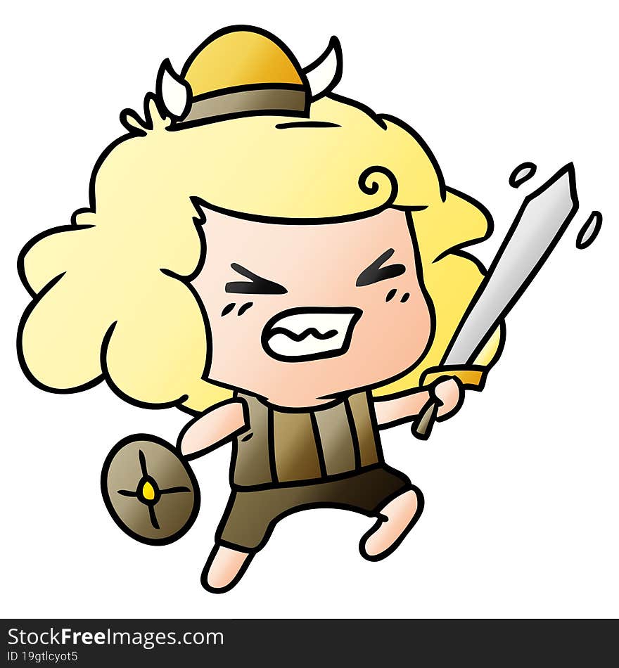 gradient cartoon of kawaii viking child