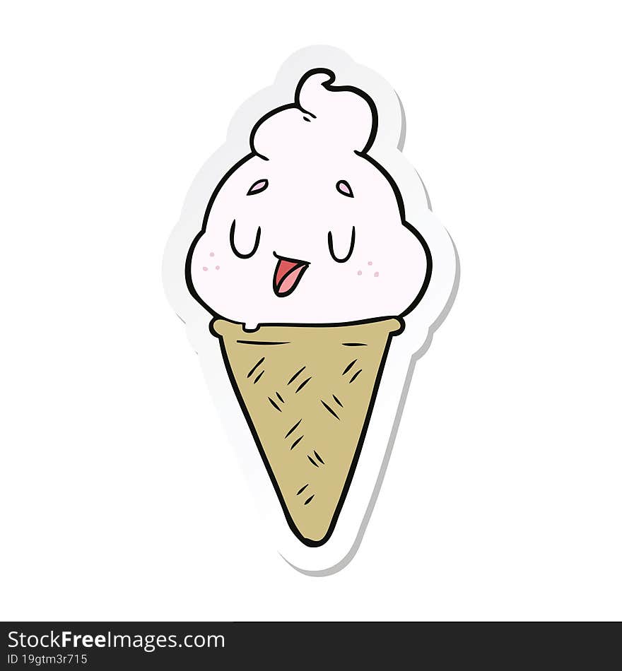 sticker of a cute cartoon ice cream