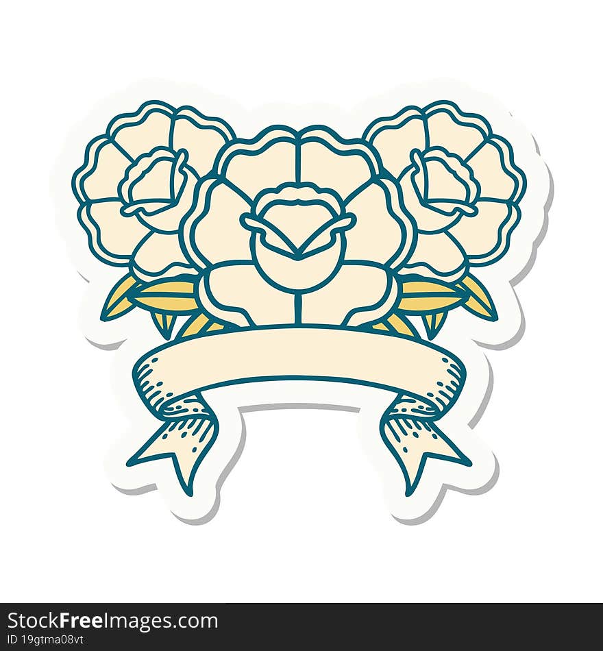 tattoo sticker with banner of a bouquet of flowers