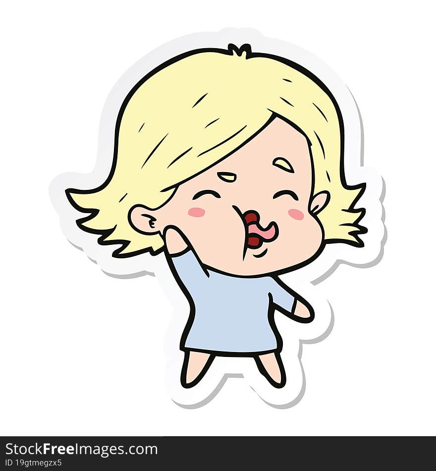 sticker of a cartoon girl pulling face