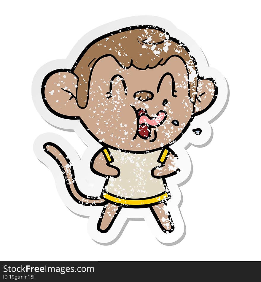 distressed sticker of a crazy cartoon monkey