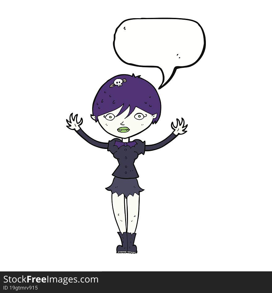 cartoon vampire girl with speech bubble