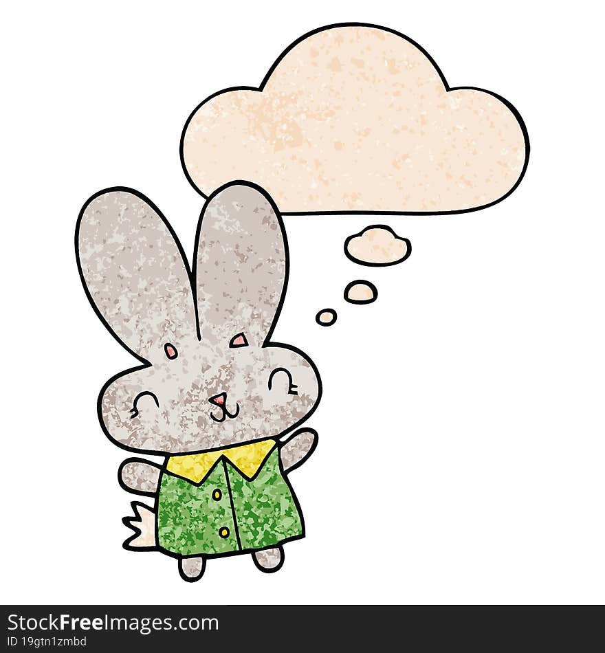 cute cartoon tiny rabbit and thought bubble in grunge texture pattern style