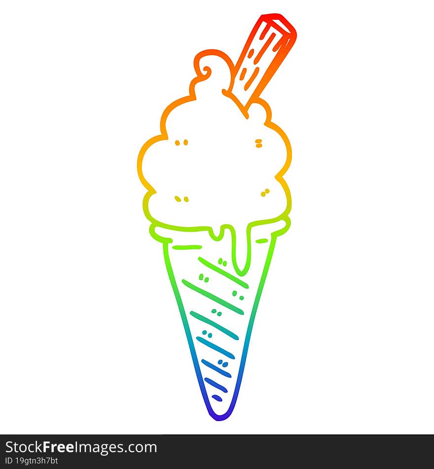 rainbow gradient line drawing cartoon ice cream