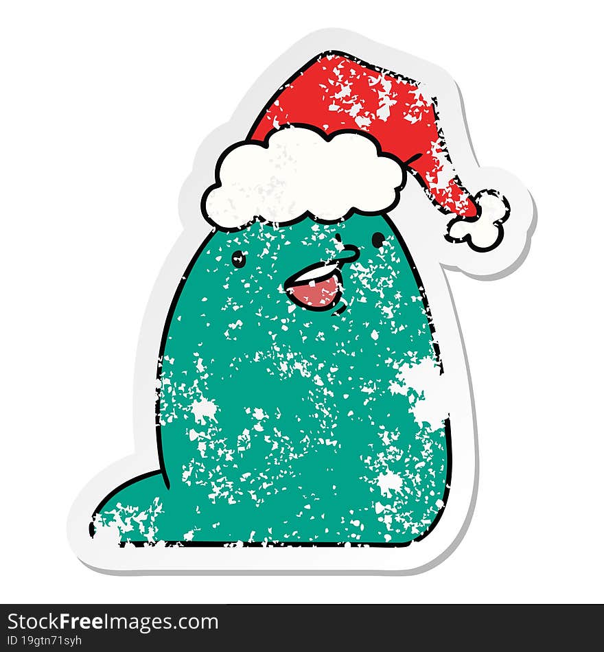 christmas distressed sticker cartoon of kawaii slug