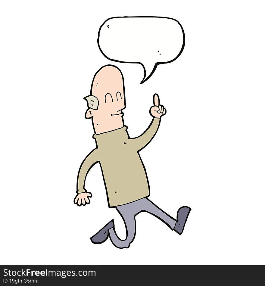 cartoon bald man with idea with speech bubble