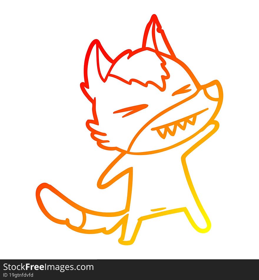 warm gradient line drawing angry wolf cartoon