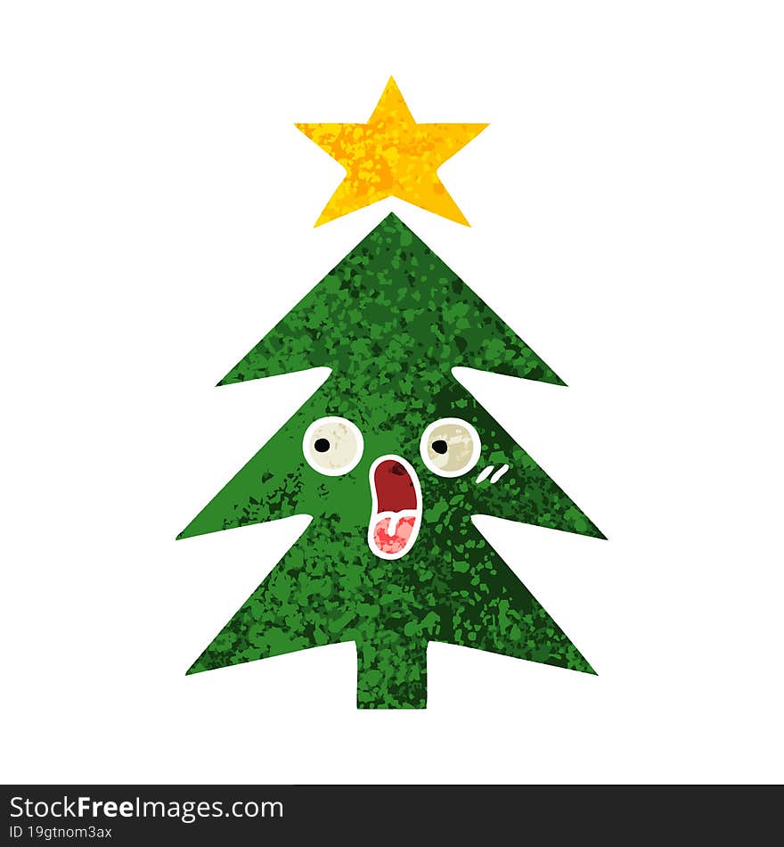 retro illustration style cartoon christmas tree