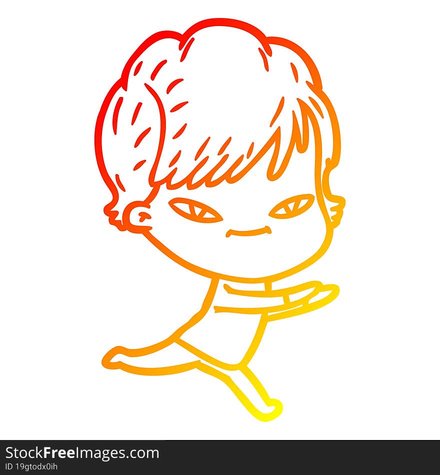 warm gradient line drawing of a cartoon happy woman