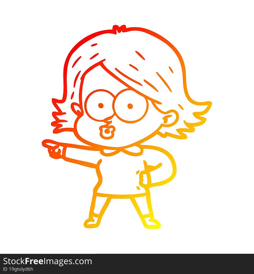 warm gradient line drawing of a cartoon girl pouting