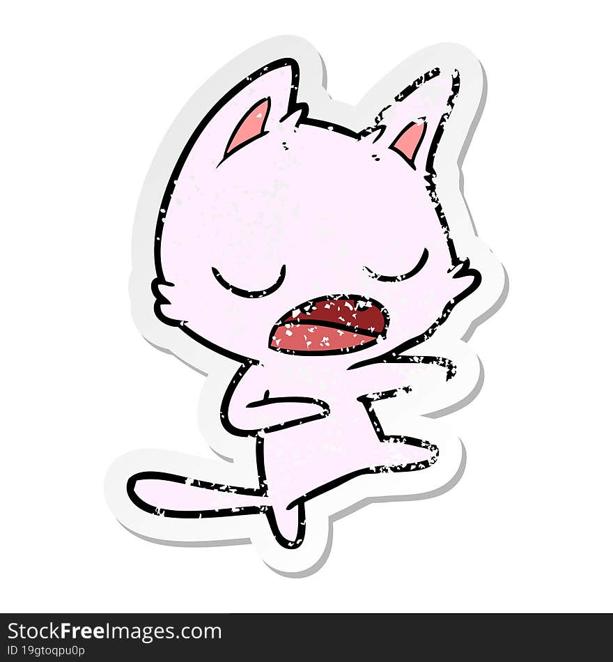 Distressed Sticker Of A Talking Cat Dancing