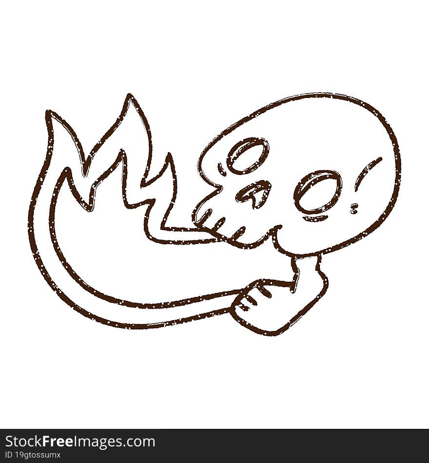 Fire Breathing Skull Charcoal Drawing