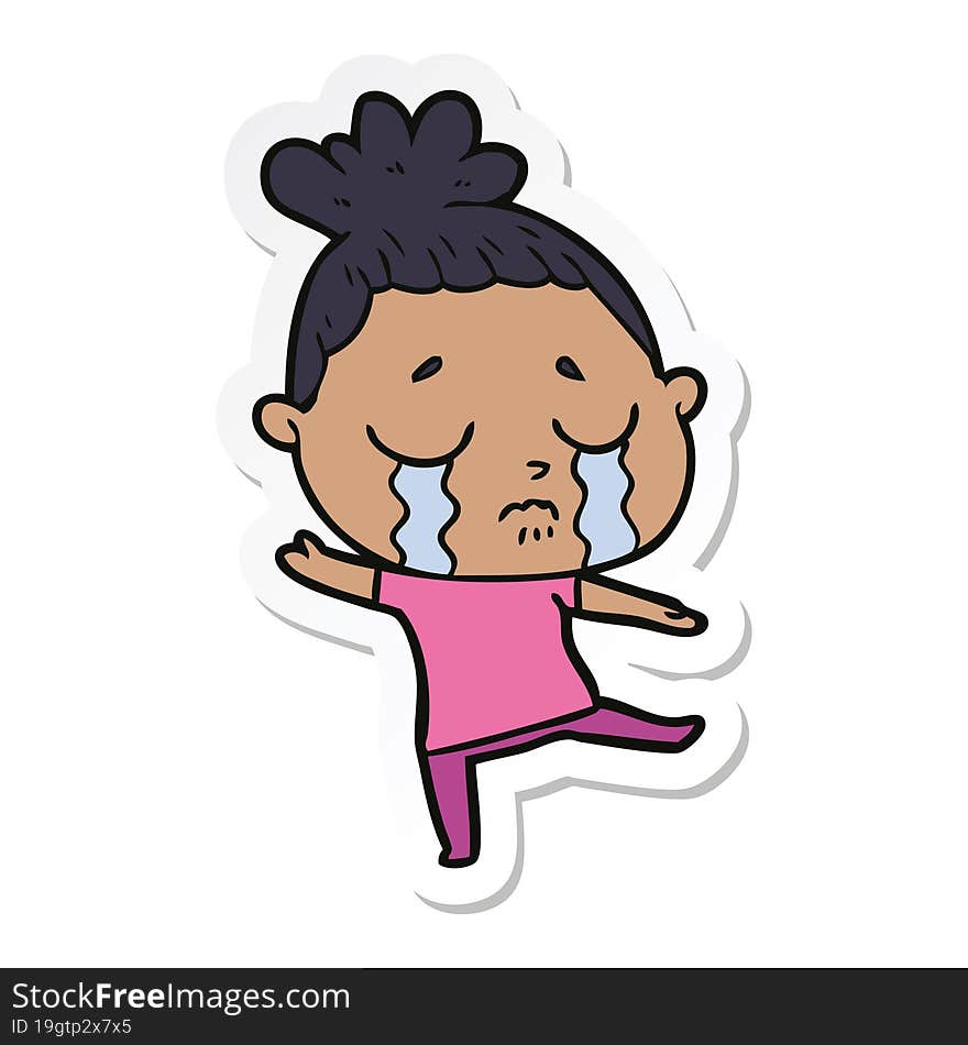 sticker of a cartoon crying woman