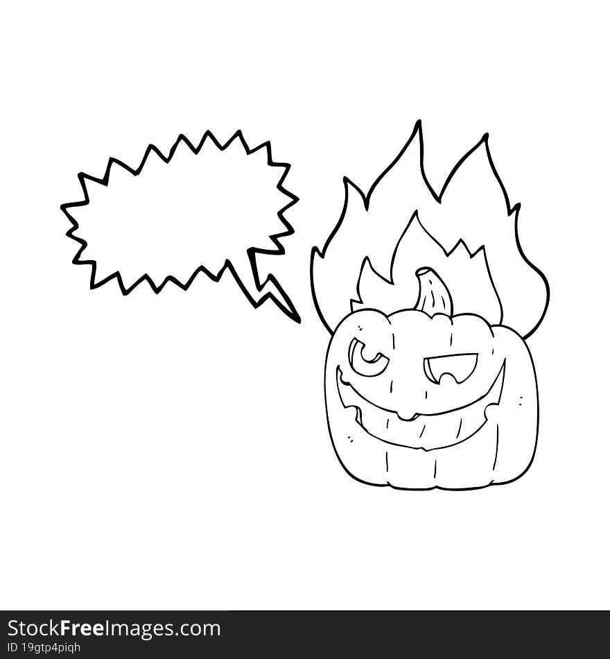 speech bubble cartoon flaming halloween pumpkin