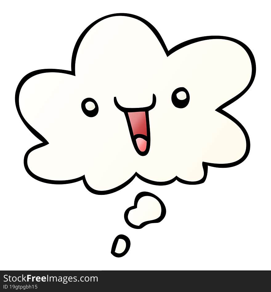 cute happy cartoon face and thought bubble in smooth gradient style