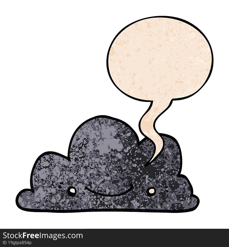 cute cartoon cloud and speech bubble in retro texture style