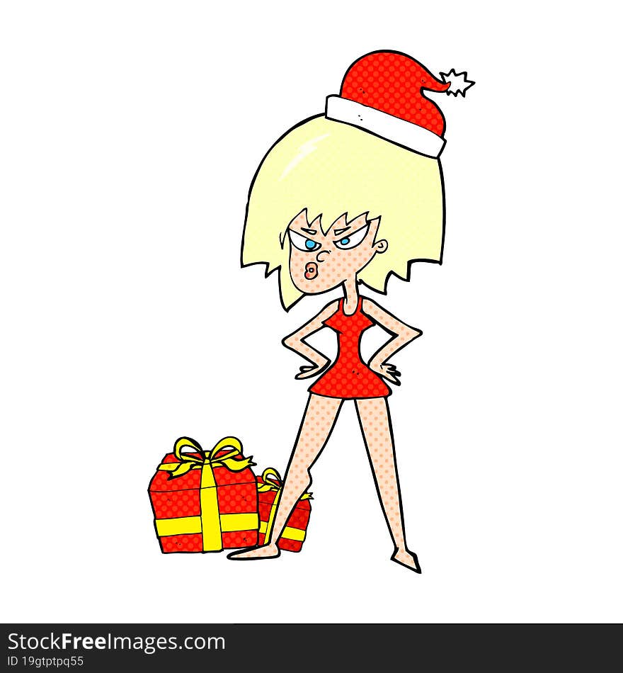 cartoon woman angry at christmas present