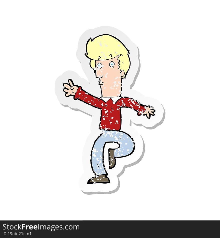 retro distressed sticker of a cartoon rushing man