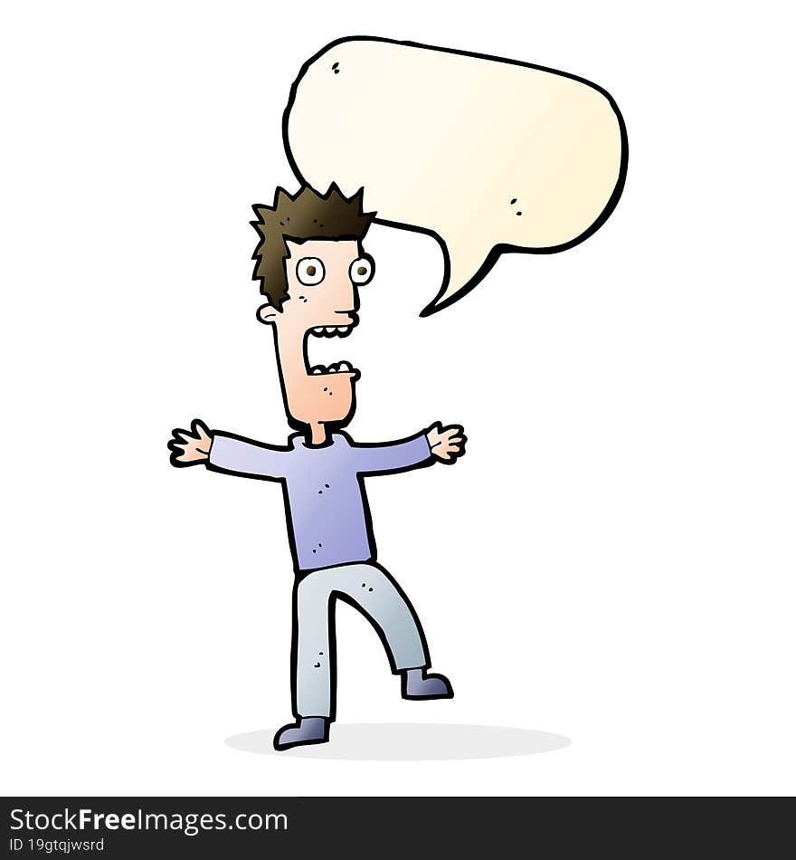 Cartoon Terrified Man With Speech Bubble