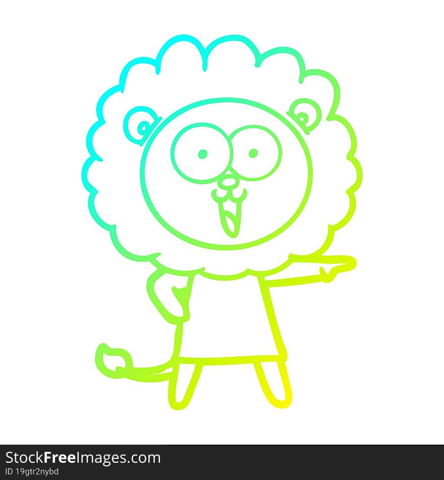 cold gradient line drawing of a happy cartoon lion