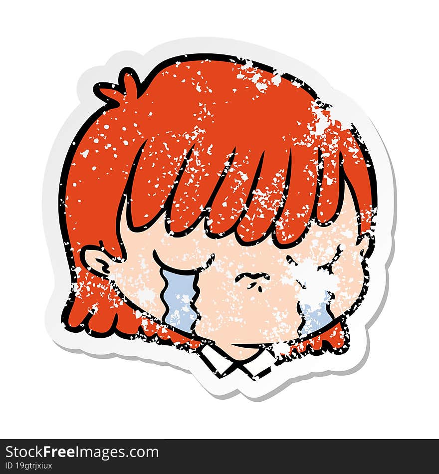 distressed sticker of a cartoon female face