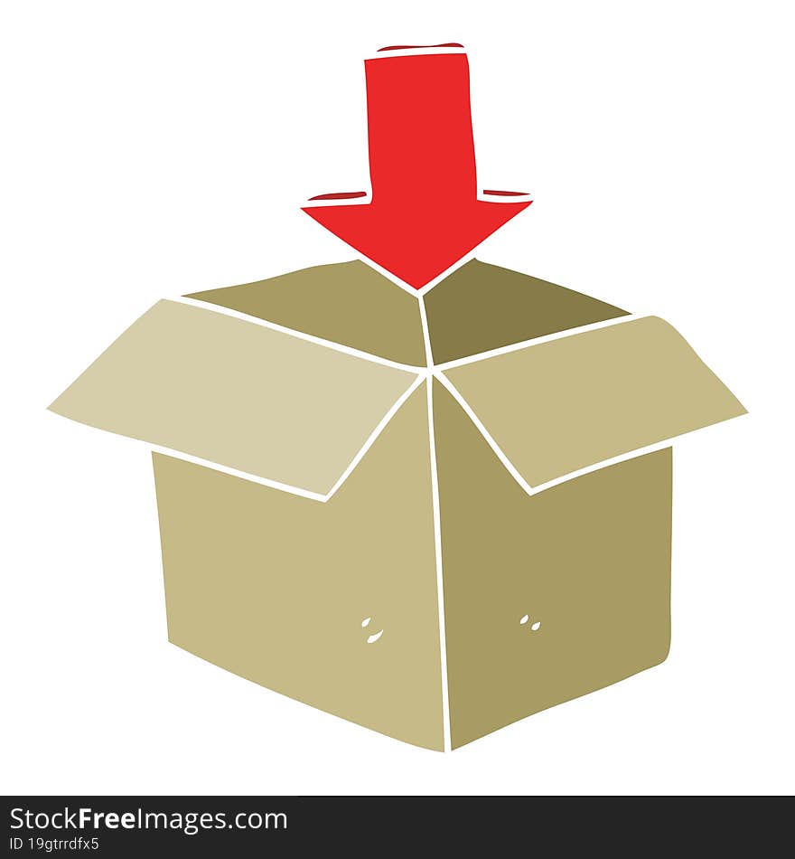 Flat Color Illustration Of A Cartoon Box With Arrow Download Storage Symbol