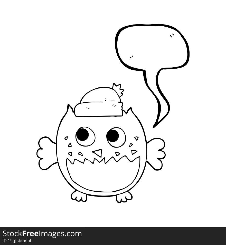 freehand drawn speech bubble cartoon owl