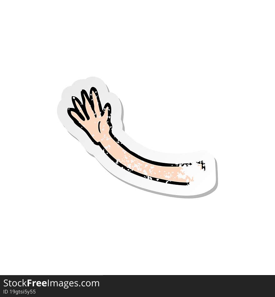 Retro Distressed Sticker Of A Cartoon Arm Gesture