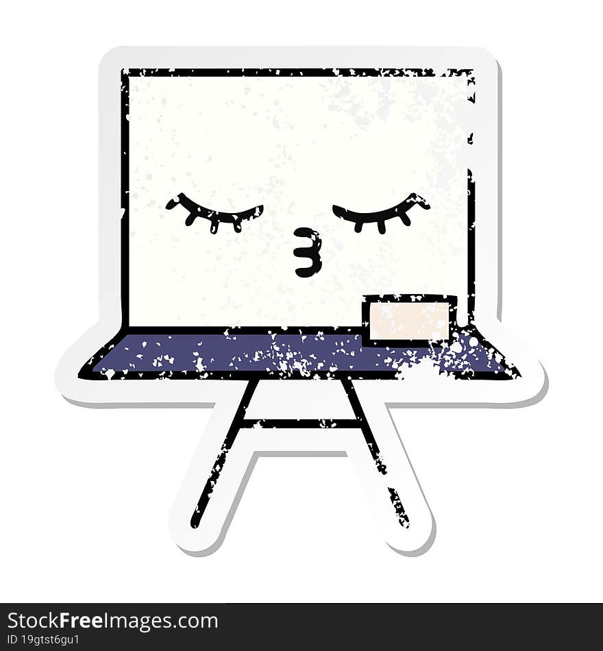 distressed sticker of a cute cartoon white board