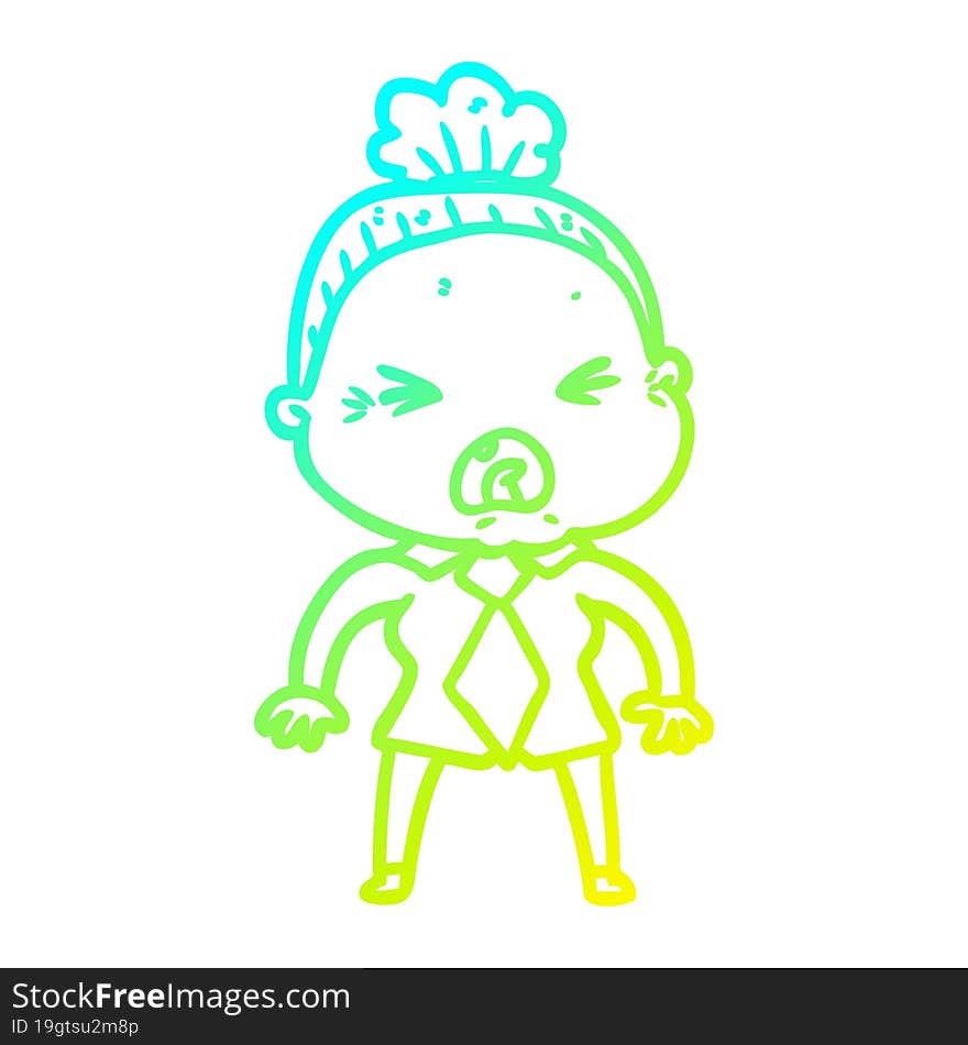 cold gradient line drawing cartoon angry old woman