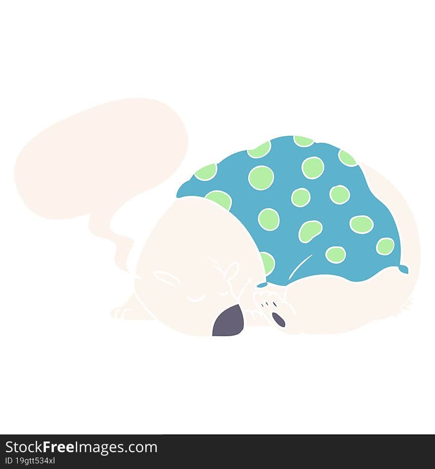 cartoon polar bear sleeping and speech bubble in retro style