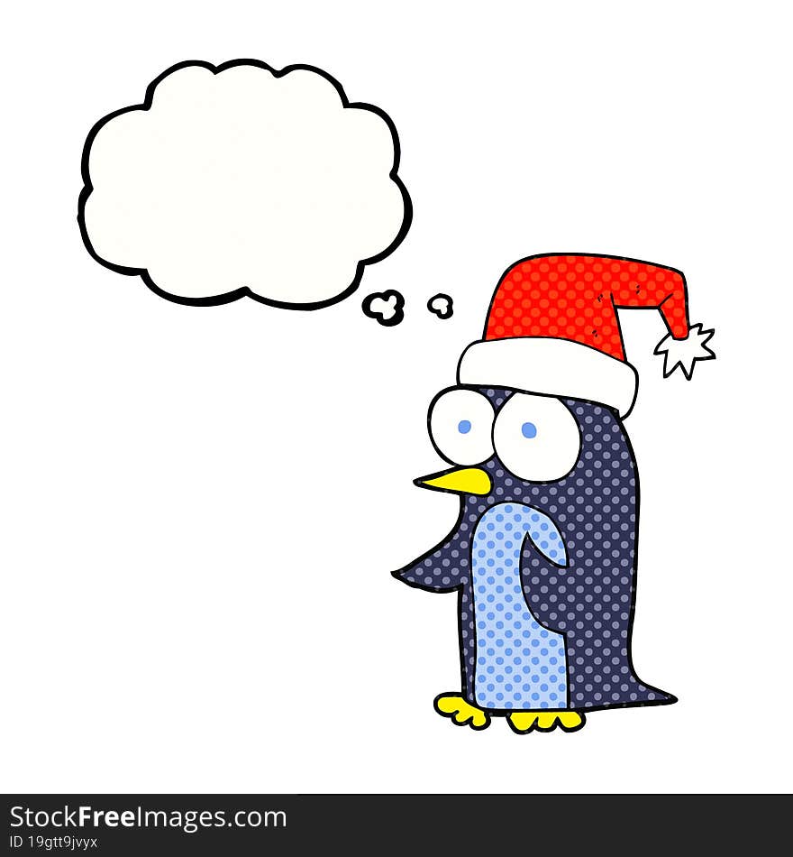 Thought Bubble Cartoon Christmas Penguin