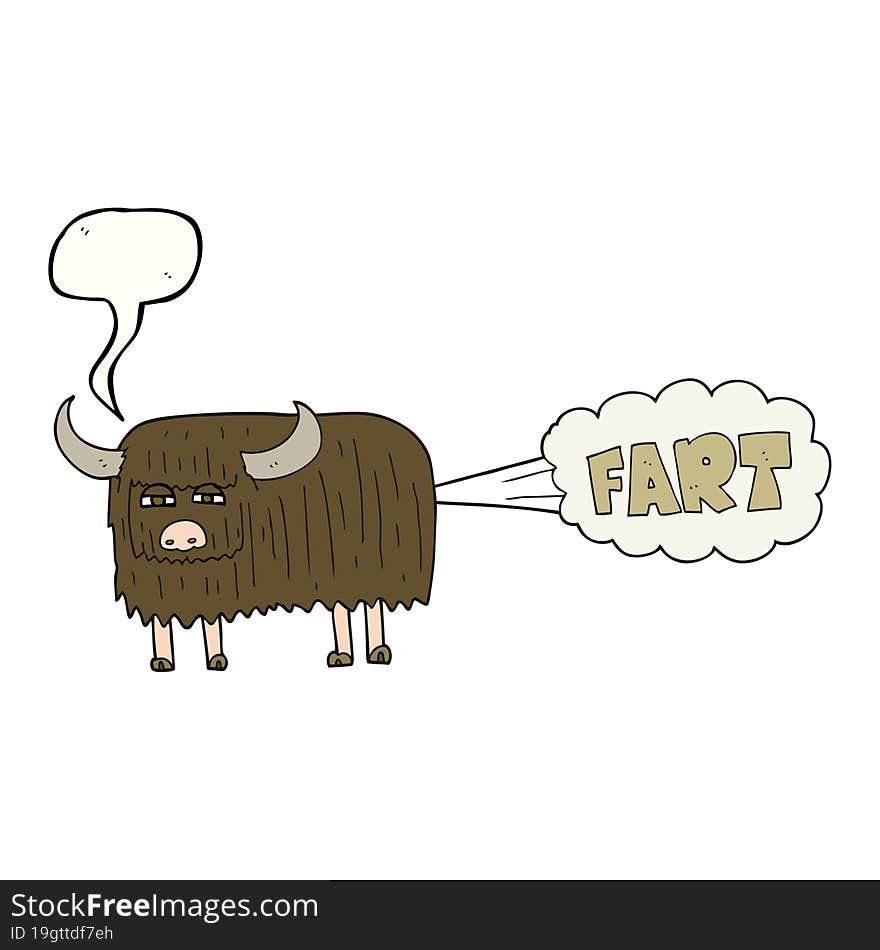 freehand drawn speech bubble cartoon hairy cow farting