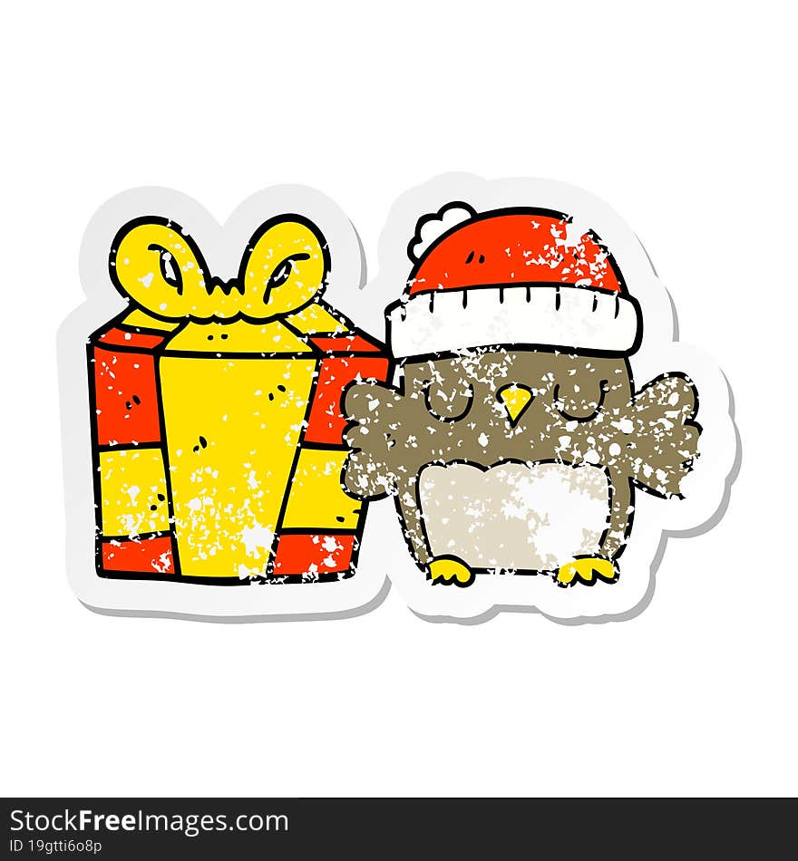 Distressed Sticker Of A Cute Christmas Owl