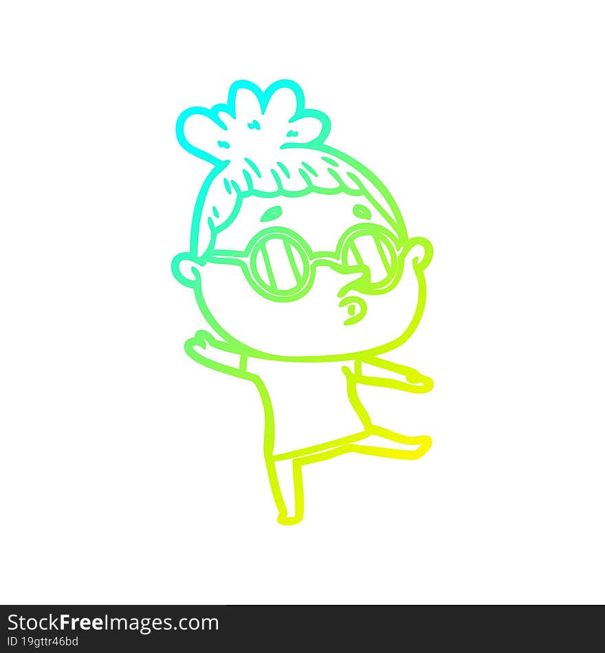 cold gradient line drawing cartoon woman wearing glasses