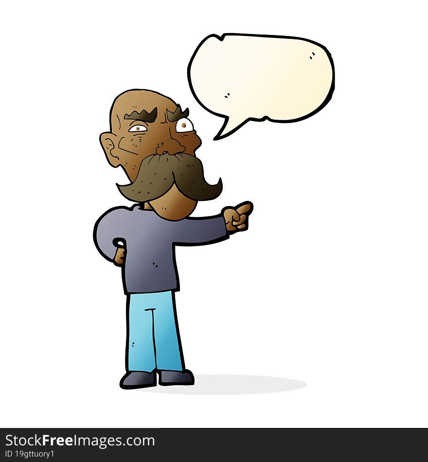 cartoon annoyed old man pointing with speech bubble