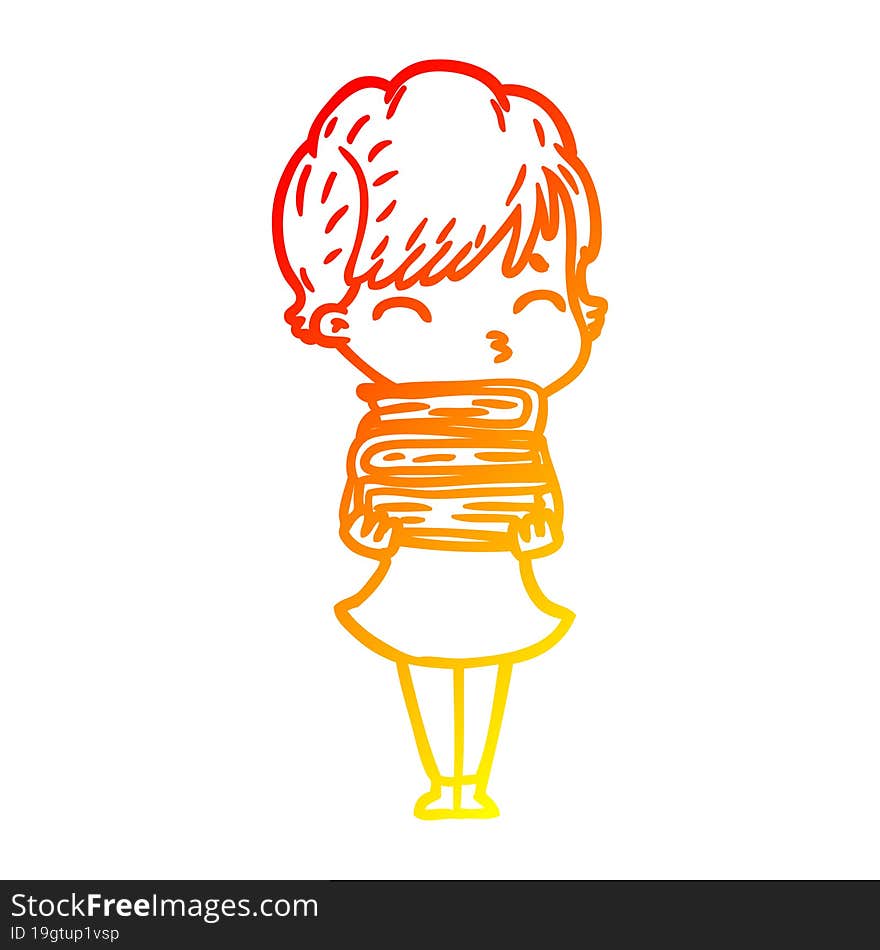 warm gradient line drawing cartoon woman thinking