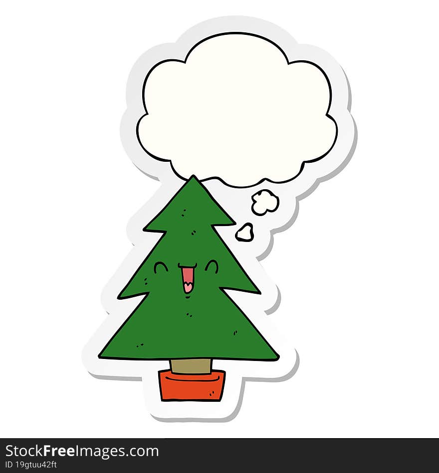 cartoon christmas tree with thought bubble as a printed sticker