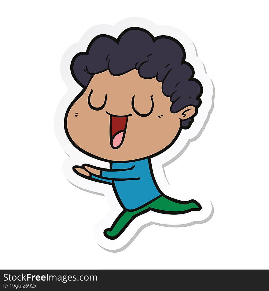 sticker of a laughing cartoon man running