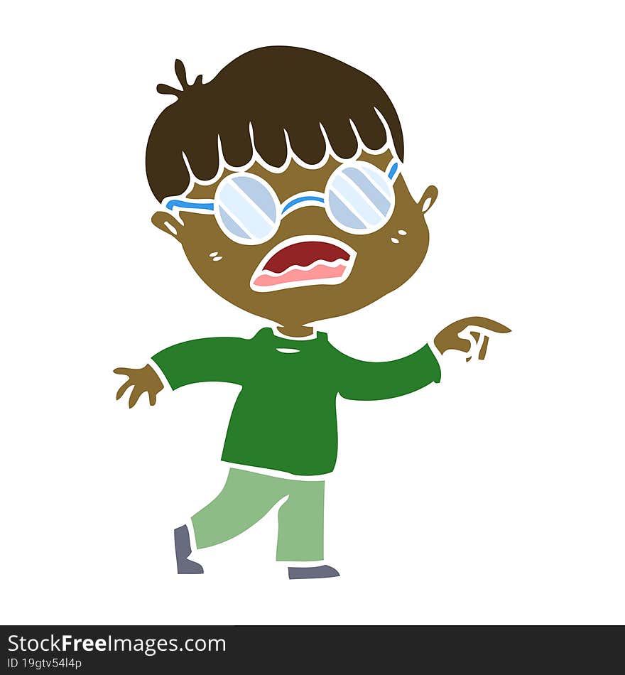 flat color style cartoon boy wearing spectacles