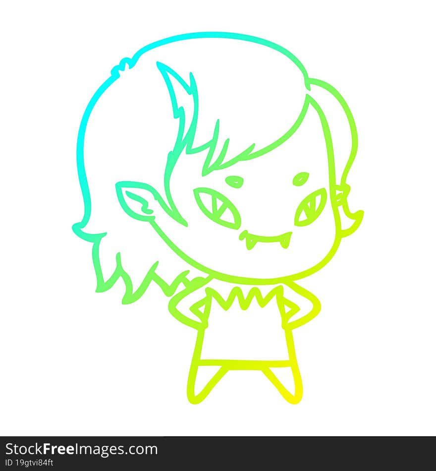 cold gradient line drawing cartoon friendly vampire girl