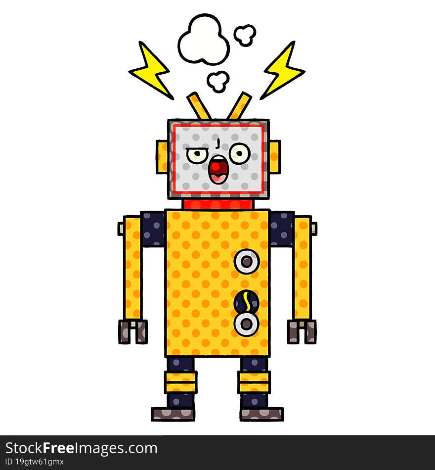 comic book style cartoon broken robot