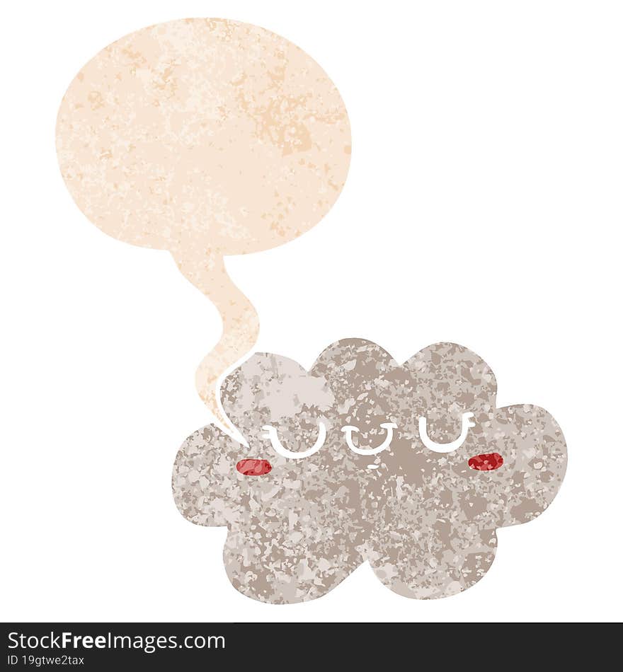 cute cartoon cloud and speech bubble in retro textured style